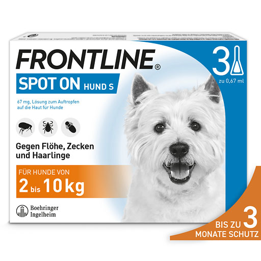 FRONTLINE SPOT-ON gegen Zecken, Flöhe und Haarlinge für Hunde S (2-10 kg)