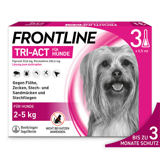 FRONTLINE TRI-ACT gegen Zecken, Flöhe und fliegende Insekten für Hunde XS (2-5 kg)