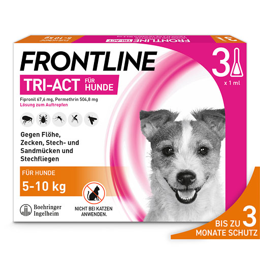 FRONTLINE TRI-ACT gegen Zecken, Flöhe und fliegende Insekten für Hunde S (5-10 kg)
